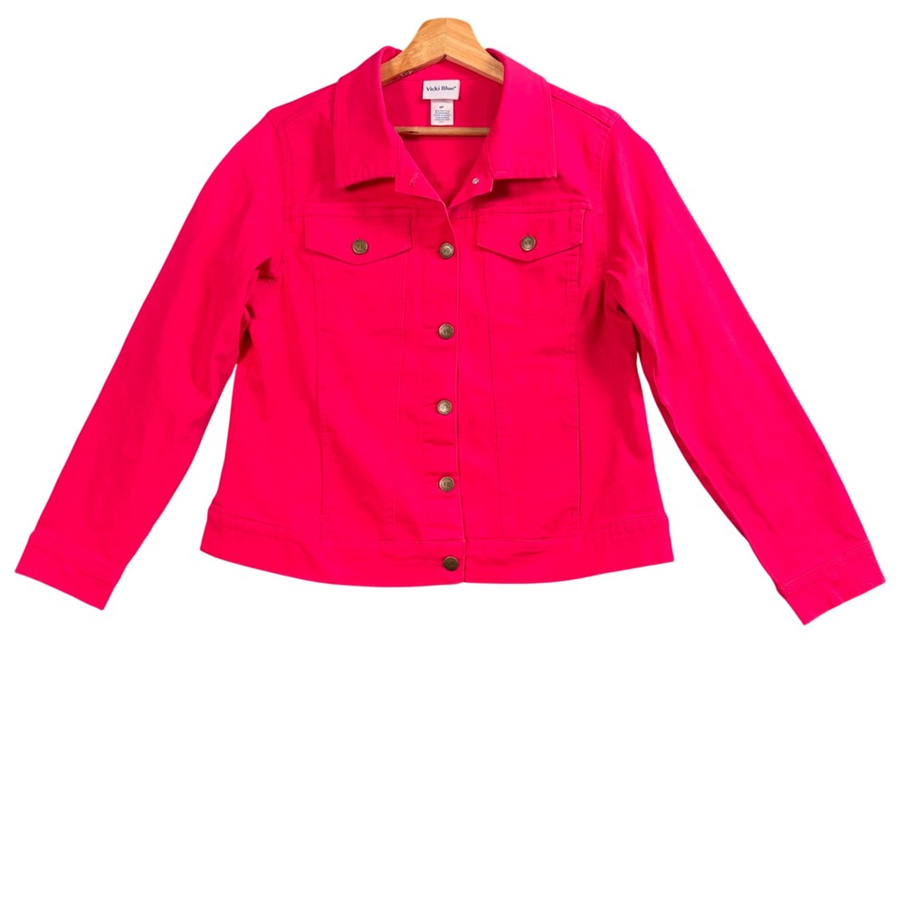 Barbiecore Pink Denim Jacket Cropped‎ Button Front Y2K Women 8P